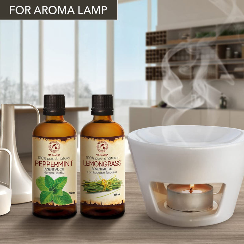 Essential Oils Set - 2 X 100 Ml - Aromatherapy Essential Oils Set With Peppermint Oil And Lemongrass Oil - Oils For Aroma Diffusers And Soaps - Outdoor Protection With Lemongrass Oil - Oil For Diy - NewNest Australia