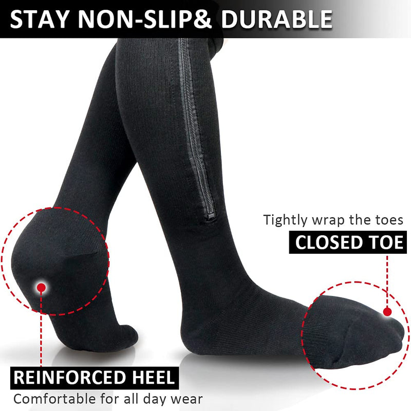 Ailaka Compression Socks with Zip, 15-20 mmHg Support Stockings with Zip for Men and Women Medical Compression Socks for Varicose Veins and Swollen Legs 2X-Large (1 Pair) Black - NewNest Australia