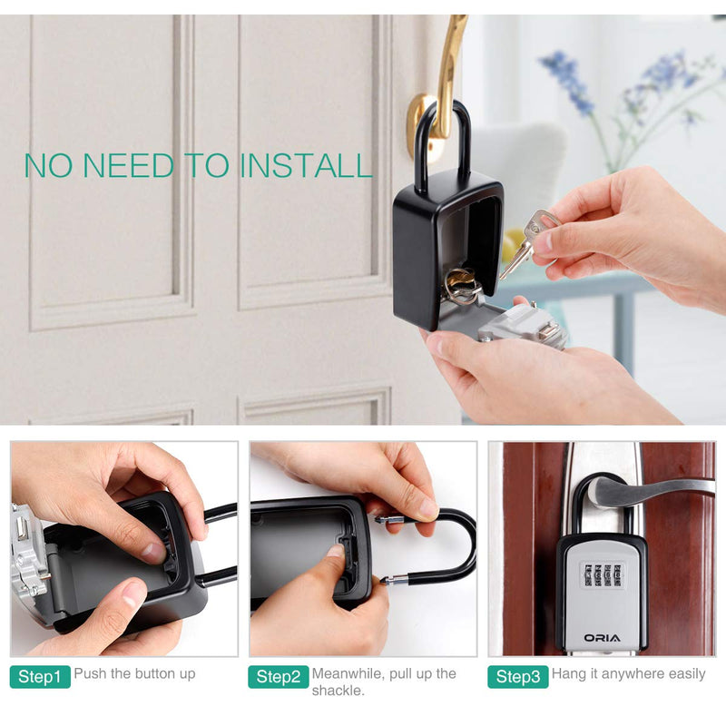 Key Lock Box, (NEW VERSION) Wall Mounted Key Safe Box, Weatherproof 4 Digit Combination Key Storage Lock Box, 5 Keys Capacity Lockbox with Removable Shackle for Indoor Outdoor, Small Size 3.66inch Black - NewNest Australia
