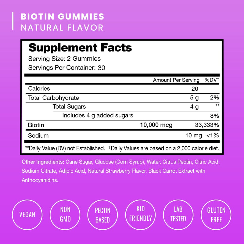 Biotin Gummies 10000mcg [Highest Potency] for Healthy Hair, Skin & Nails Vitamins for Women, Men & Kids - 5000mcg in Each Hair Vitamins Gummy - Vegan, Non-GMO, Hair Growth Supplement 1 - NewNest Australia
