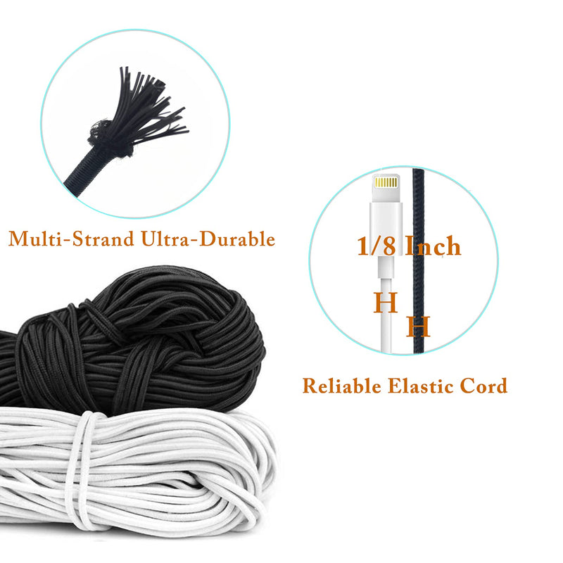 HEMYLU Elastic Cord 1/8 Inch (3MM) x 17FT, Black Elastic String Bungee Shock Cord with Nylon Sleeve and Heavy Strength for Crafting DIY Sewing - NewNest Australia