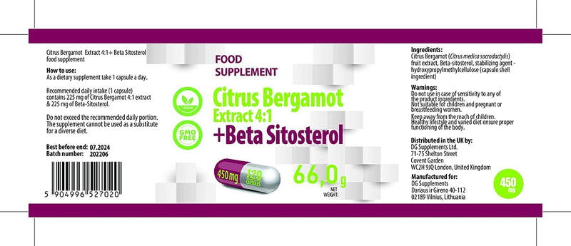 Hepatica Citrus Bergamot + Beta Sitosterol Complex 450mg 120 Vegan Capsules, 3rd Party Lab Tested, High Strength Prostate Supplement, Gluten and GMO Free - NewNest Australia
