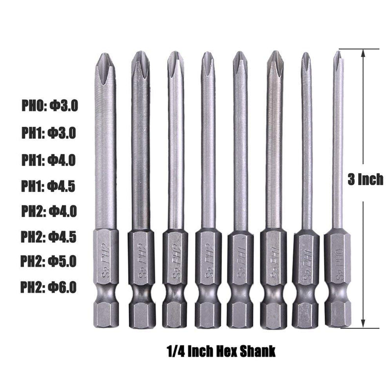 Rocaris 8 Pack 3 Inch Magnetic Long Hex Cross Phillips Screw Head Screwdriver Bits Electric Screwdriver Set - NewNest Australia