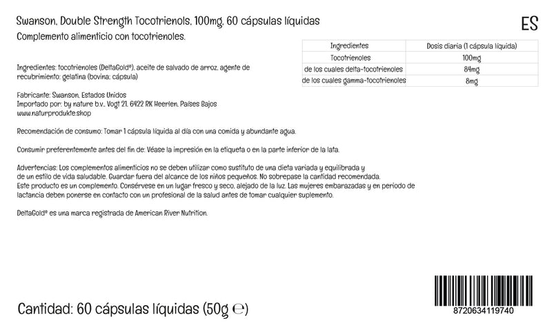 Swanson Tocotrienols, Double Strength, Vitamin E, 60 liquid capsules, high dosage, laboratory tested, gluten free, non-GMO - NewNest Australia