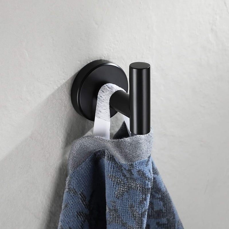 NewNest Australia - JQK Black Bathroom Towel Hook, Coat Robe Clothes Hook for Bathroom Kitchen Garage Wall Mounted (2 Pack), 304 Stainless Steel Matte Black, TH100-PB-P2 2 