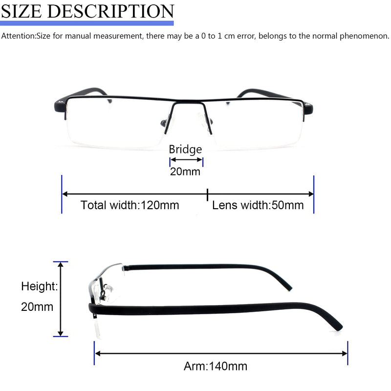 MMOWW Pack of 3 Reading Glasses for Men and Women Portable Ultralight TR90 Reading Aid Half Rim Metal Glasses with Glasses Case (Black+Blue+Red, 2.0) Black+Red+Blue 2.0 x - NewNest Australia
