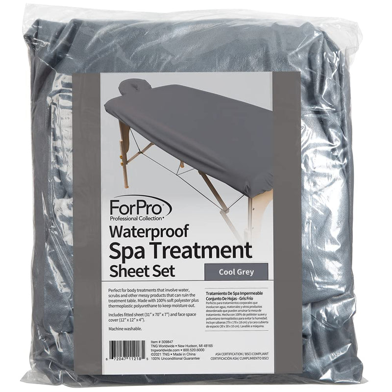 ForPro Waterproof Massage Table Cover, Protective Spa Treatment Sheet Set for Massage Tables, Machine Washable, Includes Massage Fitted Sheet and Face Rest Cover, Cool Grey - NewNest Australia