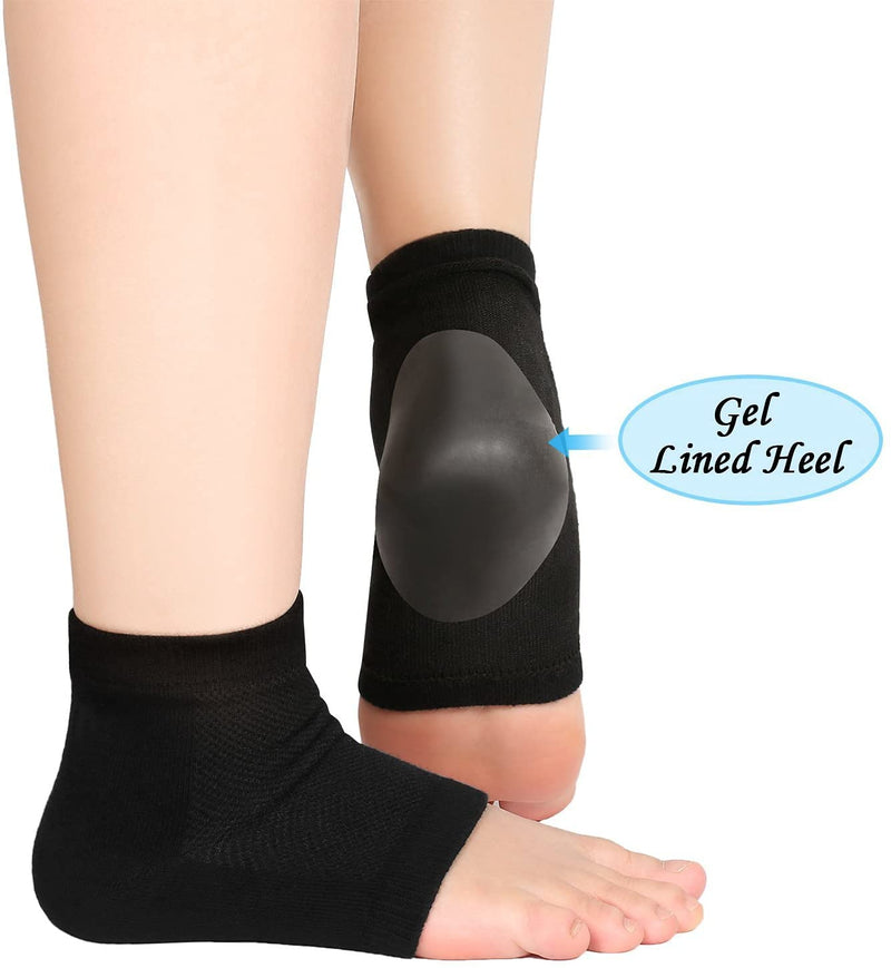 Moisturizing Socks,3 Pairs, Soft Ventilate Gel Heel Socks Open Toe Socks for Dry Hard Cracked Skin Moisturizing Day Night Care Skin (Black, Regular Size) Black - NewNest Australia