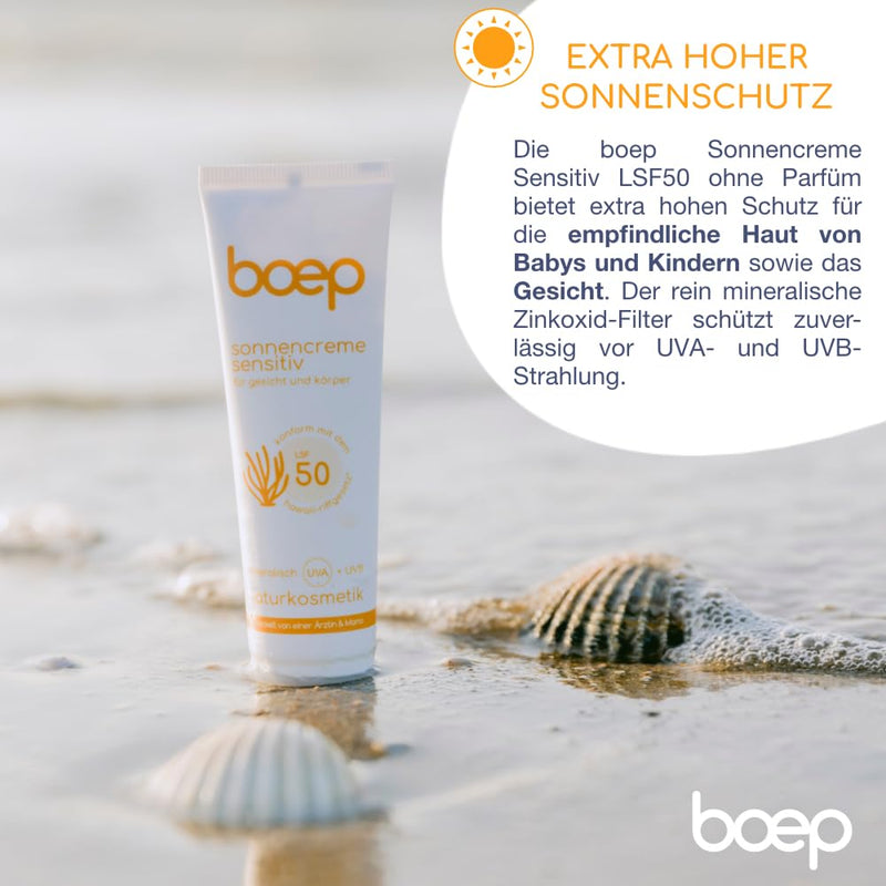 boep Sunscreen Sensitive SPF50 | For face & body | Sun protection for babies, children & adults | Mineral sunscreen for beach or ski winter holidays | Vegan natural cosmetics (50ml) - NewNest Australia