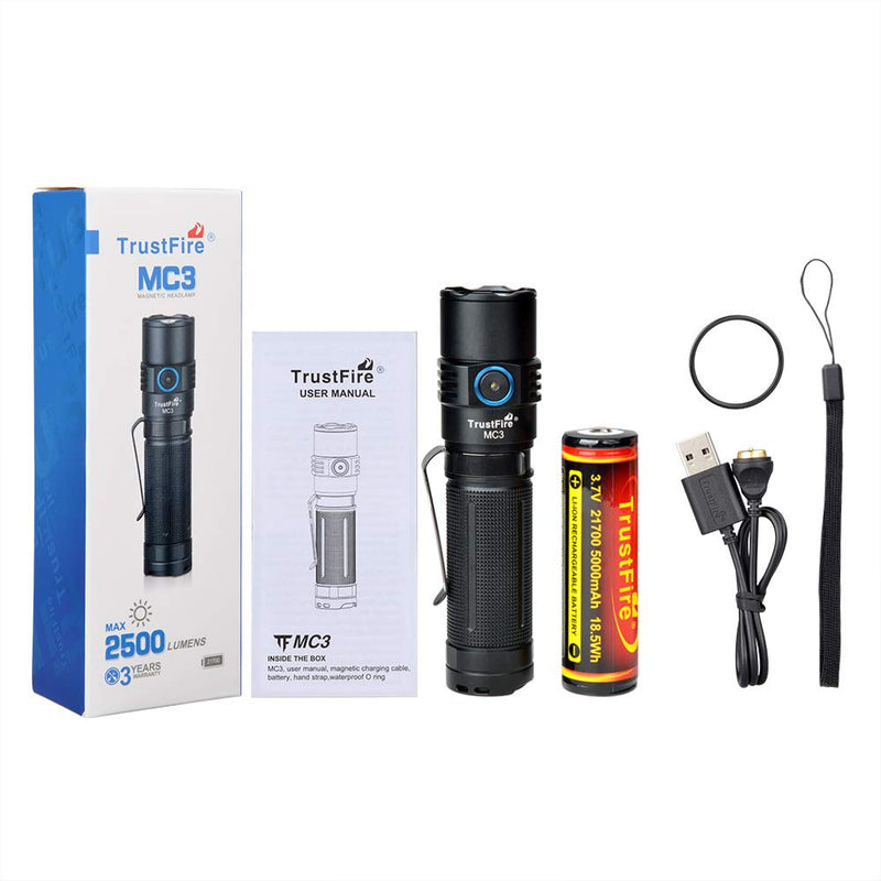 TrustFire MC3 Tactical LED Flashlight 2500 Lumens USB Magnetic Charging Torch 21700 Rechargeable Light IP68 Waterproof EDC Handheld Lamp Work Lights with Memory Strobe Mode, for Gift Giving - NewNest Australia