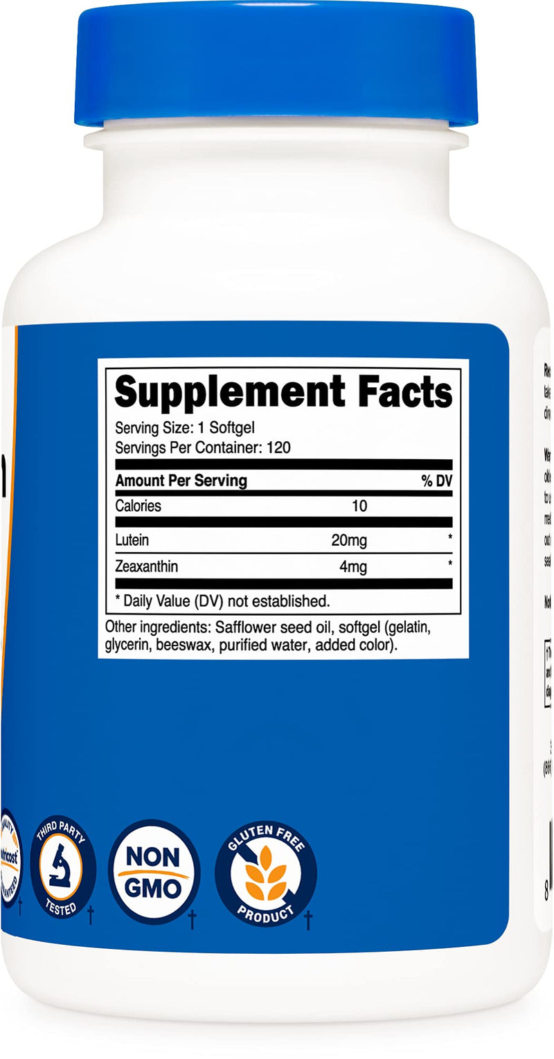 Nutricost Zeaxanthin with Lutein 20mg, 120 Softgels - Potent, Non-GMO, Gluten Free - NewNest Australia