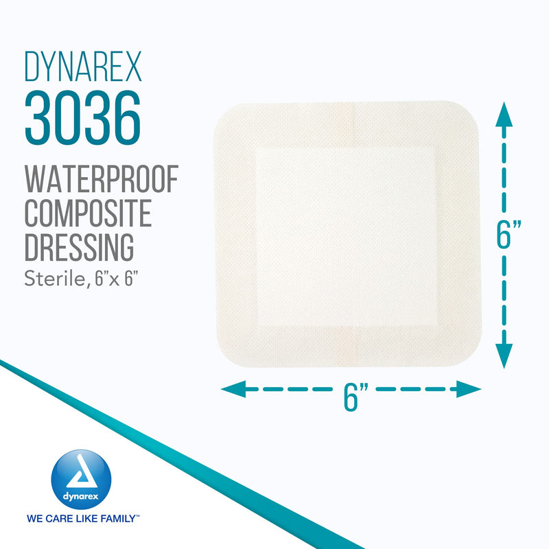 Dynarex DynaGuard Waterproof Dressings, Sterile, Four-Layer Composite Dressing, Protects and Offers Optimal Moist-Environment, Bordered - 6" x 6", 1 Box of 10 Waterproof Dressings 10 Count/6 X 6 Inch - NewNest Australia