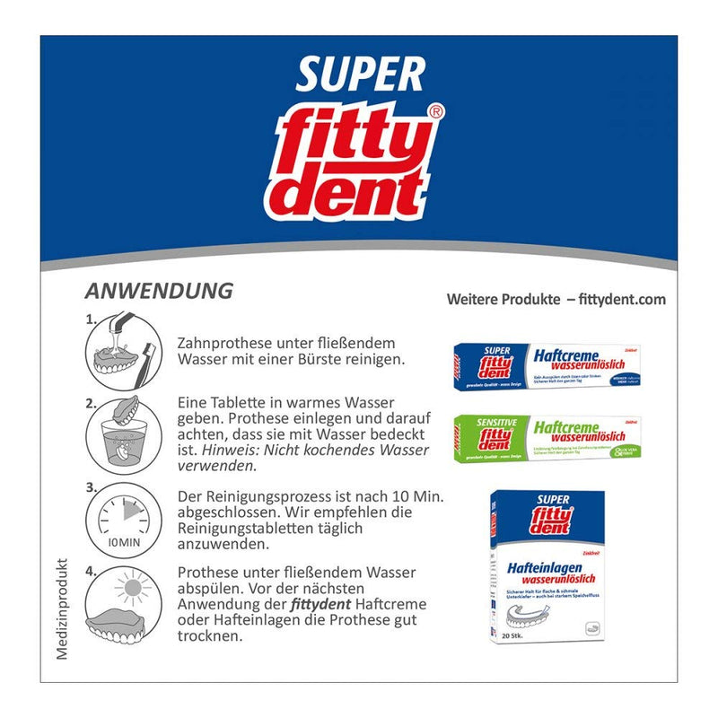 Fittydent Super Cleaning Tablets, Pack Of 32, Removes Almost Invisible Residues Powerfully And Gently, Ideal For Full And Partial Dentures And Braces, Freshness And Cleanliness In The Mouth - NewNest Australia