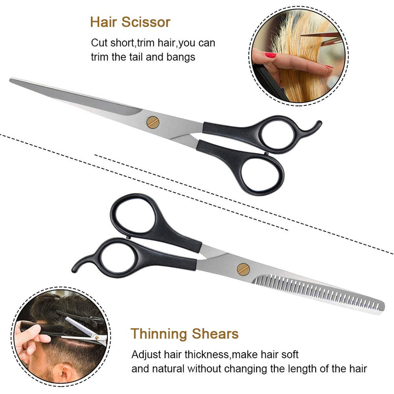 Uraqt Hair Scissors Set, 2 Sharp Professional Scissors Sets, Light Single-Sided Thinner, Sharp Hairdressing Scissors, Hair Cutting Scissors, Comb, For Women, Men, Children, Pets, Black - NewNest Australia