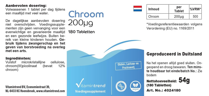 Chromium 200mcg - Chromium picolinate - 180 tablets - ! FOR 6 MONTHS ! - vegan - high dosage - NewNest Australia