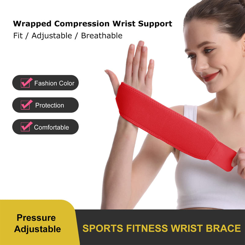 Wrist Support Compression Wrist Brace Elastic Adjustable Carpal Tunnel Support for Sports Protecting, Fitness, Arthritis, Tendonitis Pain Relief One Size Fits Left or Right Hand Single (Red) Red - NewNest Australia