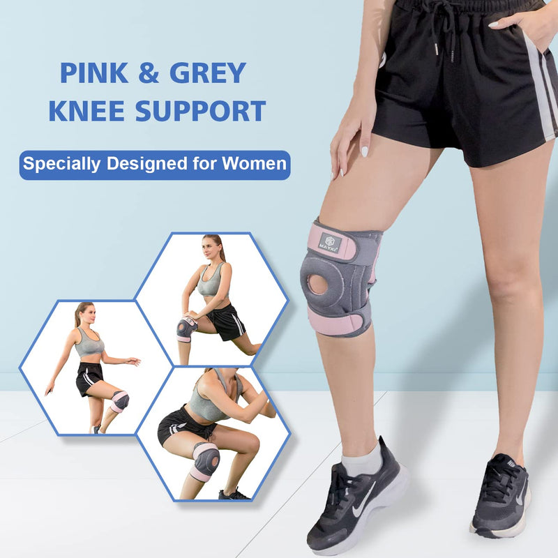 MAYKI Knee Brace with Patella Gel Pad for Women 1 PCS, Adjustable Breathable Knee Supports for Arthritis/Ligament Damage, Running/Weight Lifting One Size Grey & Pink - NewNest Australia