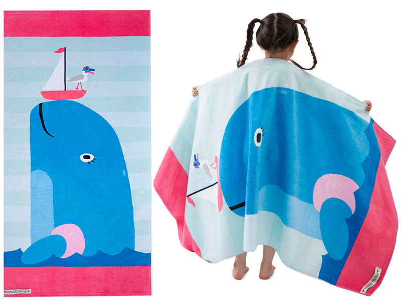 VOOVA & MOVAS Kids Bath/Pool/Beach Towel for Toddlers Boys Girls,Oversized 30"x60",Soft Absorbent Cotton Swim Cover ups,Blue Dolphin Theme Blue Dolphin - NewNest Australia