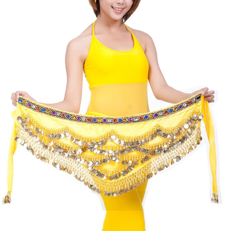 Pilot-Trade Women's Triangular Belly Dancing Hip Scarf Wrap Skirt with Gold Coins One Size Yellow - NewNest Australia