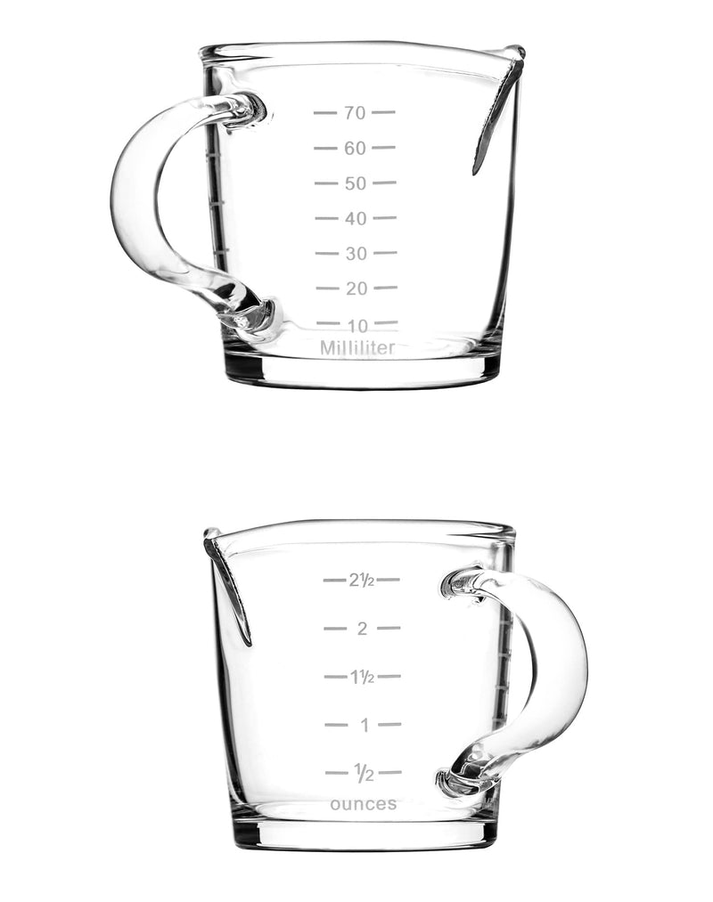 QWORK Espresso Shot Glass with Handle, 2 Pack 3-Ounce Double Spout Glass Measuring Cup Triple Pitcher Milk Cup with Two Scales (OZ&ML) - NewNest Australia