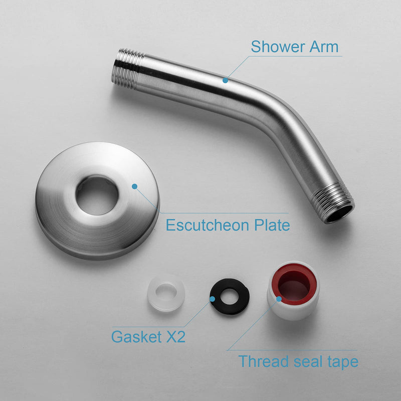 OFFO Shower Arm with Flange 6 Inches Wall Mount Replacement Angle Shower Head Arm Wall-Mounted For Fixed Shower Head & Handheld Showerhead Brushed 6 Inch - NewNest Australia