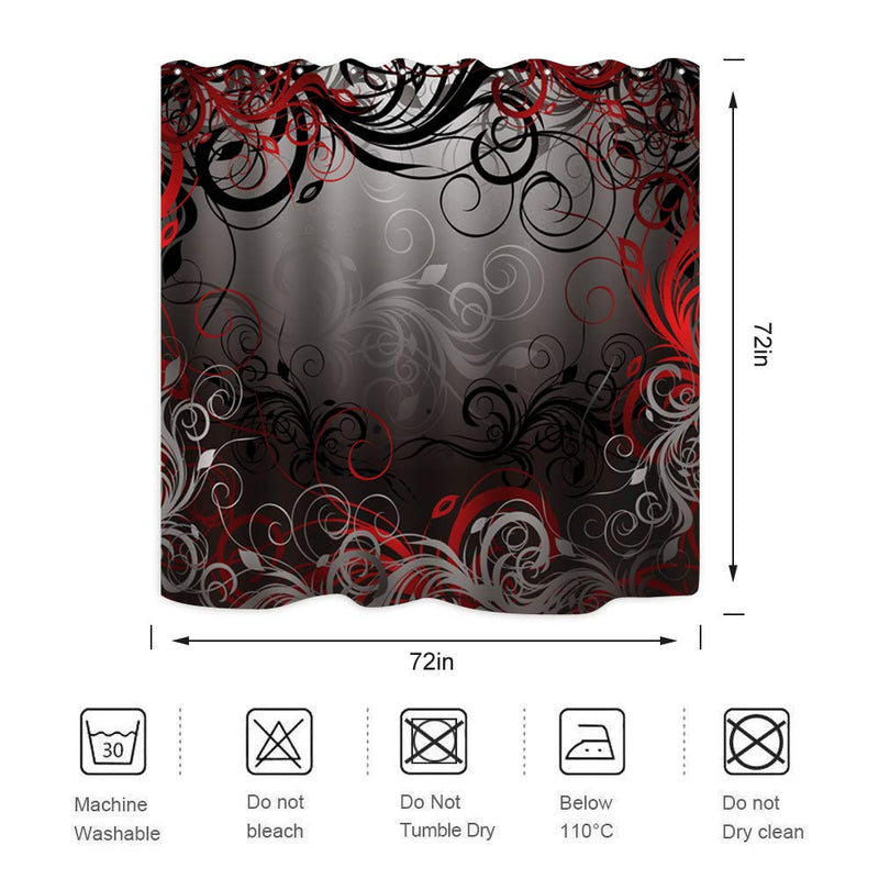 ZXMBF Red and Black Shower Curtain Mystic Magical Forest Modern Inspired Floral Swirls Leaves Bath Curtain Waterproof Fabric Bathroom Decor 72x72 Inch Plastic Hooks 12 PCS - NewNest Australia