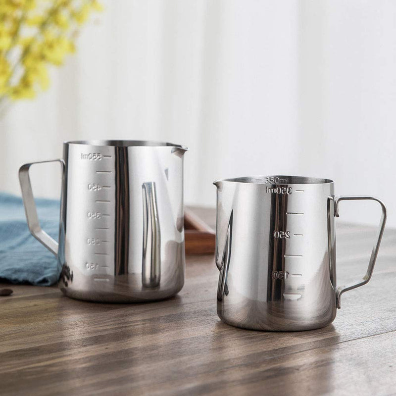 POEFT 350ML Stainless Steel Milk Frothing Pitcher Plated,Espresso Milk Frothing Pitcher Coffee jug, Latte Art Cup - Silver with scale - NewNest Australia