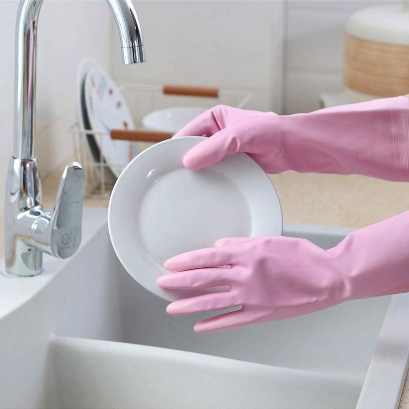 Household Cleaning Gloves - Reusable Kitchen Dishwashing Gloves with Latex Free, Cotton lining, Waterproof, Non-Slip (Medium, 2 Pairs) Medium (2 Pair) Blue+pink - NewNest Australia