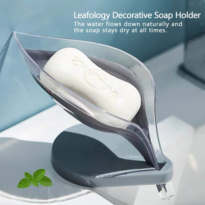 Bar Soap Holder Leaf Shape - Self Draining Soap Dish for Bar Soap, Decorative Plastic Soap Tray, Soap Box with Suction Cup for Shower Bathroom Kitchen Sink(Not Punched) Gray - NewNest Australia