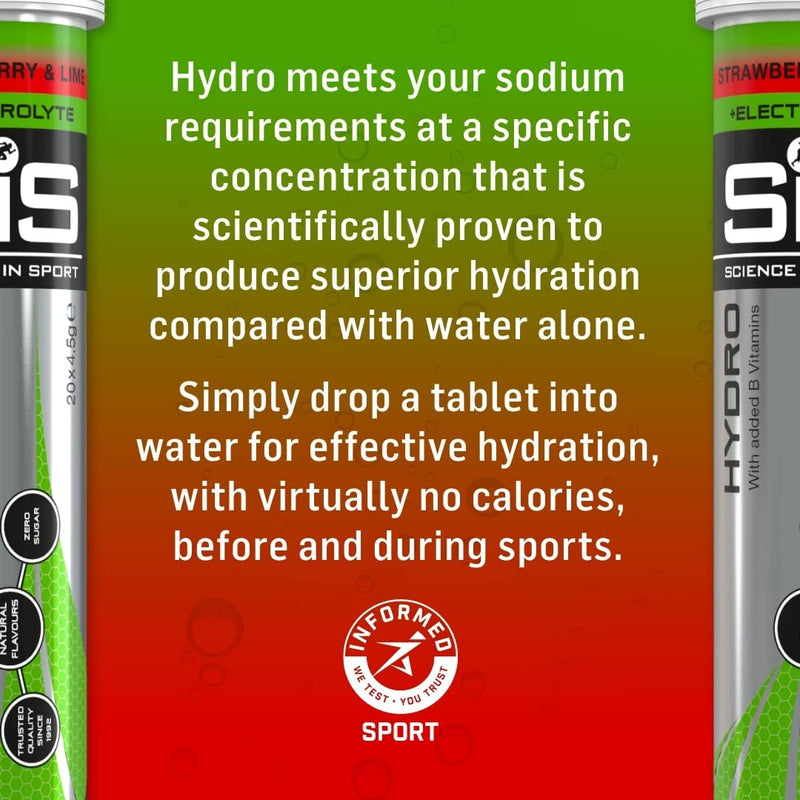 SIS Go Hydro| Zero Sugar| Effervescent Electrolyte Tablets| For Improved Hydration & Recovery | Suitable for Vegans & Vegetarians| Strawberry & Lime Flavoured, 20 Tablets Strawberry and Lime - NewNest Australia