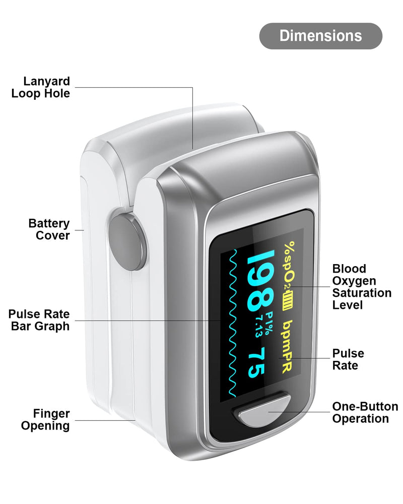 Bluetooth Fingertip Pulse Oximeter, Blood Oxygen Saturation Monitor and Pulse Rate Monitor for Apple and Android, With OLED Screen 2*AAA Batteries and Lanyard Included Gray - NewNest Australia