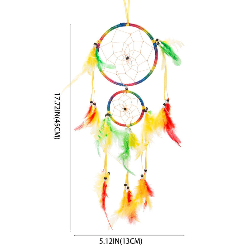 NewNest Australia - THY COLLECTIBLES 18" Traditional Rainbow Dream Catcher with Feathers Wall or Car Hanging Ornament Double Circles 