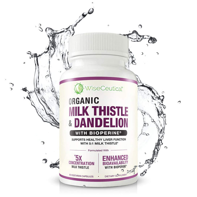Max Absorption Organic Milk Thistle (Strongest 5:1 Concentrated Extract) & Organic Dandelion Root with BioPerine | Healthy Liver Support Detox Cleanse. 60 Veggie Capsules. - NewNest Australia