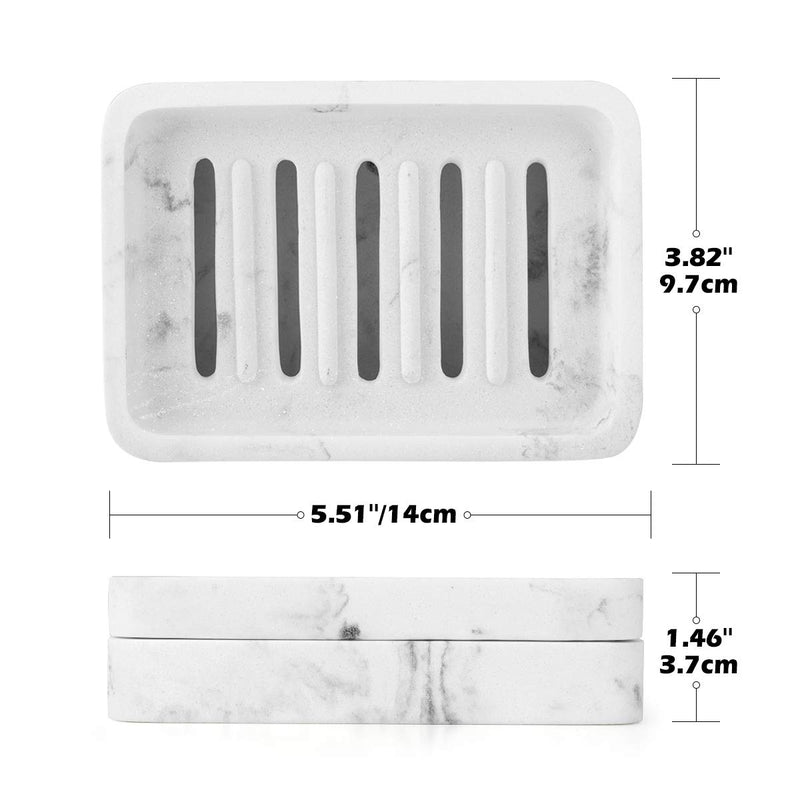 MoKo Soap Dish, Dual-Layer Resin Bar Soap Tray Container Box Case Holder with Detachable Slotted Draining Board Small Tray for Bathroom Kitchen Shower Bathtub Sinks Counter-top - White Marble - NewNest Australia