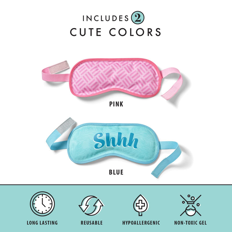 Cool Cooler Adjustable Gel Eye Mask, 9 x 3.25”, Reusable Cold Compress for Puffy Eyes, Headache Relief, Dark Circles, 2 pack, Shh Shhh Set - NewNest Australia