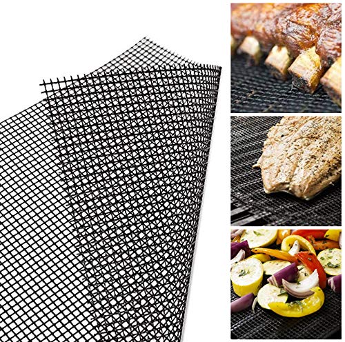 NewNest Australia - Aoocan Grill mesh mat - Set of 5 Non Stick BBQ Grill mats, Heavy Duty, Reusable Grilling mats, Easy to Clean - Works on Gas, Charcoal, Pellet Grill - 15.75 x 13 in, Black 