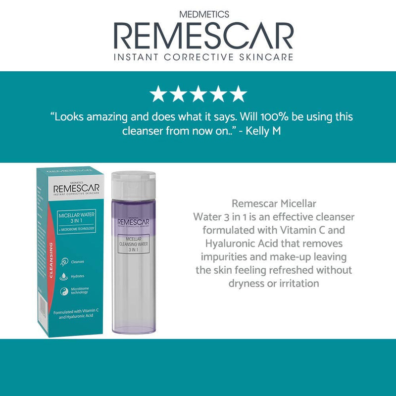 Remescar Micellar Water - 3 in 1 Cleansing Water - Gently Removes Makeup - Formulated with Vitamin C & Hyaluronic Acid - Microbiome Technology to Restore Skin Balance - NewNest Australia