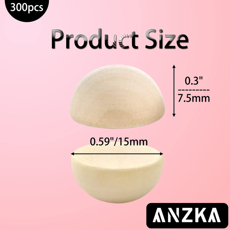 ANZKA 300pcs Small Half Beads for Crafts Wooden, 15mm Flat Wood Balls, 0.6 inch Diameter Wooden Hemisphere Bulk, Natural Half Sphere Ornaments - NewNest Australia