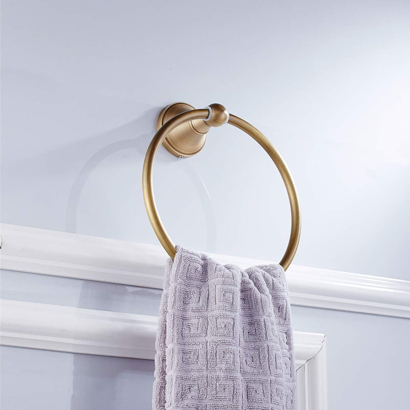 Flybath Round Towel Ring Antique Brass Hanger Hand Towel Holder for Bathroom Kitchen Accessories Wall Mounted, Brushed Bronze - NewNest Australia