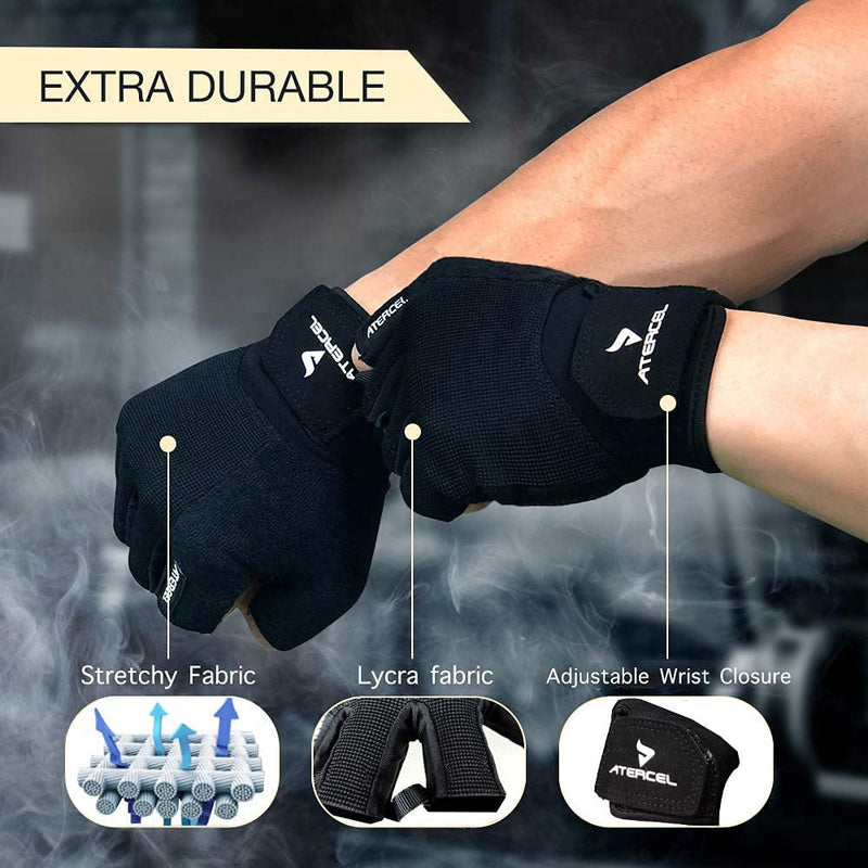 Atercel Workout Gloves for Men and Women, Exercise Gloves for Weight Lifting, Cycling, Gym, Training, Breathable and Snug fit Black Large - NewNest Australia
