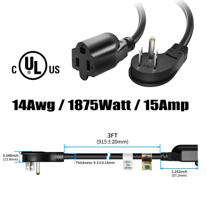 FIRMERST 1875W 3 Feet Extension Cord Low Profile Flat Plug 14Awg 15A Black 1 - NewNest Australia