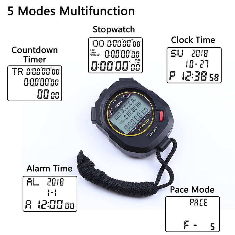 PULIVIA Sports Stopwatch Timer Lap Split Digital Stopwatch with Clock Calendar Alarm, Large Screen Shockproof Stopwatch for Coaches Swimming Running Sports Training 10 laps/splits Black - NewNest Australia