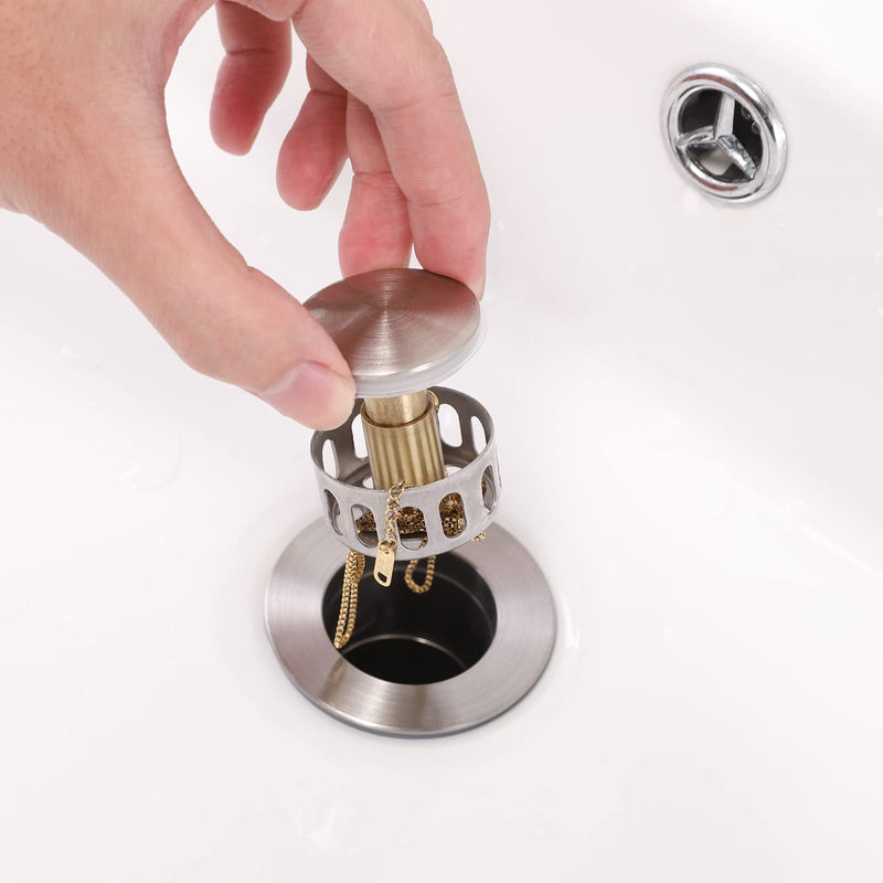 KES Bathroom Sink Drain with Detachable Hair Catcher, Pop Up Drain with Overflow Small Cap for Vessel Vanity Sink, Brushed Nickel Finish, S2014A-BN - NewNest Australia