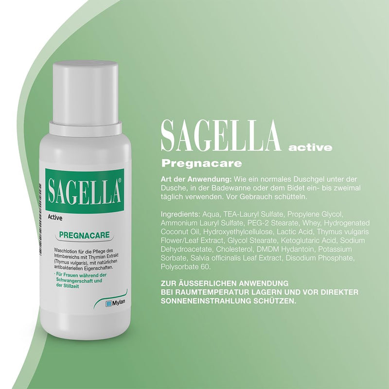 SAGELLA Active - PREGNACARE: Soap-free intimate wash lotion for women during and after pregnancy, 250 ml - NewNest Australia