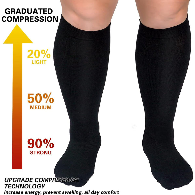 Plus Size Compression Socks For Women And Men, 2 Pairs Medical Compression Stockings, Wide Calf Compression Stockings, Knee Support, Promotes Blood Circulation And Reduce Swelling - NewNest Australia