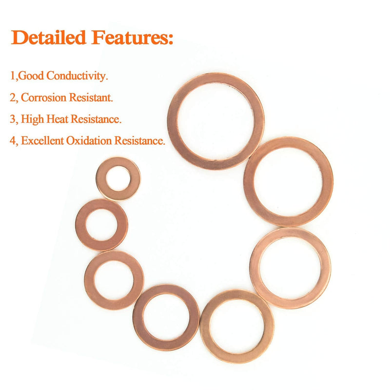 HELIFOUNER Copper Washers, 150PCS 8 Sizes Copper Metric Sealing Washers Flat Washers Assortment Kit - NewNest Australia