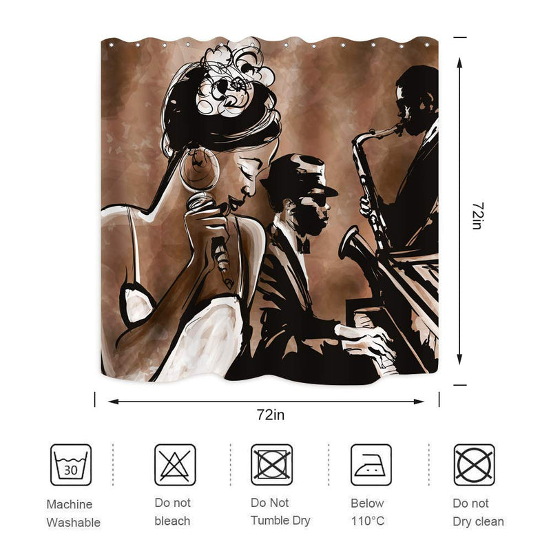 ZXMBF American Woman Jazz Shower Curtain African Black Girl Singing Jazzist Afrocentric Black Art Grunge Style Waterproof Fabric Bathroom Decor 72x72 Inch Brown Plastic Hooks 12 72L*72W - NewNest Australia