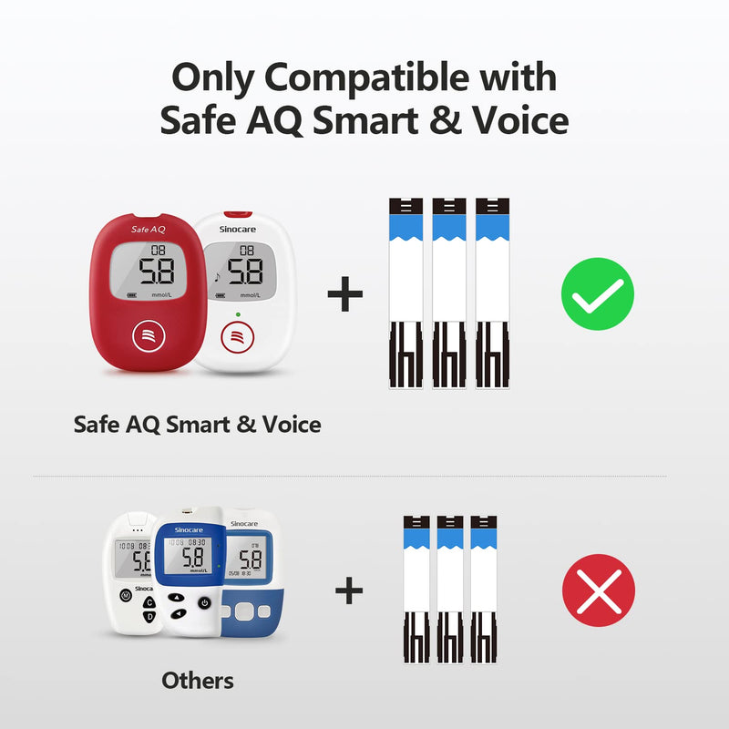 Sinocare Blood Sugar Test Strip Safe AQ, 50pcs No Coding Blood Glucose Test Strips & 50pcs Twist Lans., Only for Safe AQ Smart and Safe AQ Voice, Diabetes Testing Strips (Sinocare Safe AQ Strips- 50) 50pcs AQ Blood Sugar Test Strips - NewNest Australia