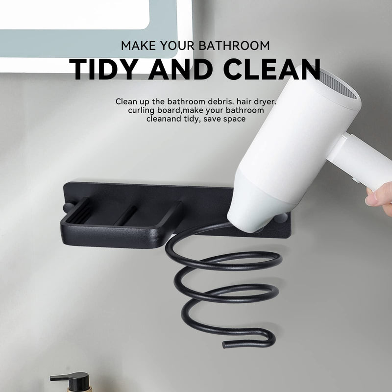 YUET Hair Dryer Holder Hairdryer Station Wall Mounted Spiral Shelf Bracket Stand Hanger Straightener Organizer Blow Storage with Holes Rack For Bathroom Aluminum Professional Black - NewNest Australia