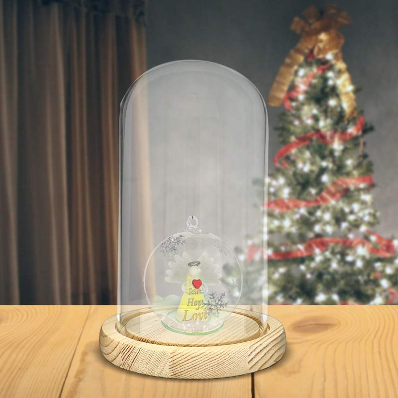 NewNest Australia - BANBERRY DESIGNS Protective Glass Display - Approx 7" X 4 3/4" inch Dome Cloche - Bell Jar Decorative Glass Cover with Natural Wood Base 